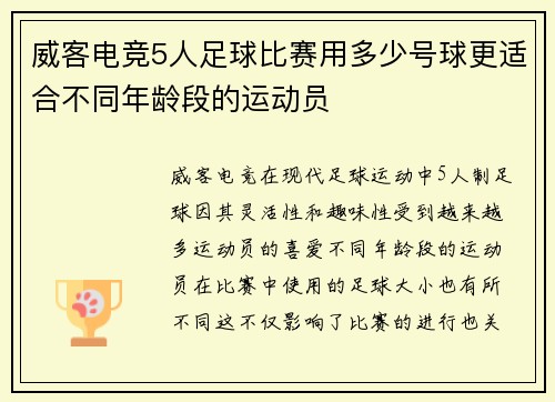 威客电竞5人足球比赛用多少号球更适合不同年龄段的运动员