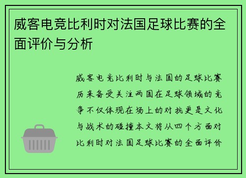 威客电竞比利时对法国足球比赛的全面评价与分析