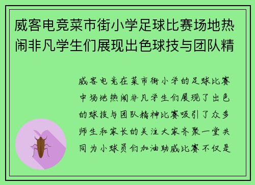威客电竞菜市街小学足球比赛场地热闹非凡学生们展现出色球技与团队精神