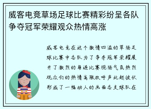威客电竞草场足球比赛精彩纷呈各队争夺冠军荣耀观众热情高涨