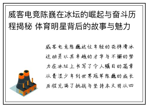 威客电竞陈巍在冰坛的崛起与奋斗历程揭秘 体育明星背后的故事与魅力