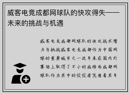 威客电竞成都网球队的快攻得失——未来的挑战与机遇