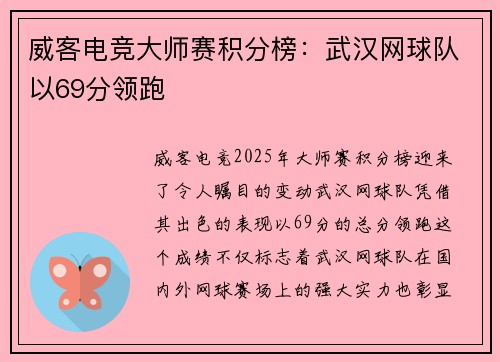 威客电竞大师赛积分榜：武汉网球队以69分领跑