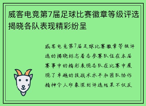 威客电竞第7届足球比赛徽章等级评选揭晓各队表现精彩纷呈