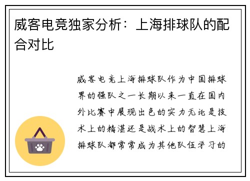威客电竞独家分析：上海排球队的配合对比