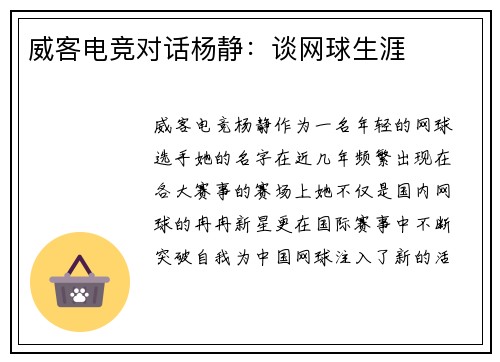 威客电竞对话杨静：谈网球生涯