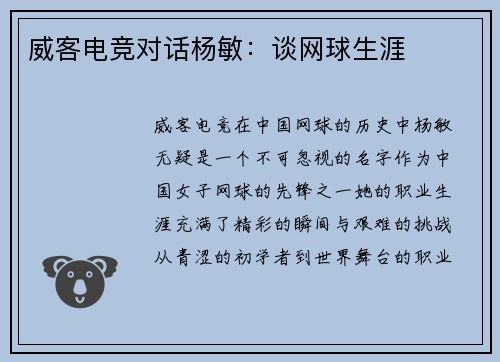 威客电竞对话杨敏：谈网球生涯
