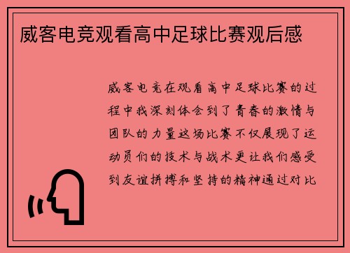 威客电竞观看高中足球比赛观后感