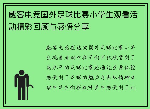 威客电竞国外足球比赛小学生观看活动精彩回顾与感悟分享