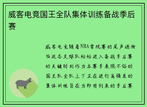 威客电竞国王全队集体训练备战季后赛