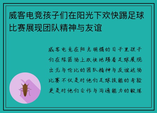 威客电竞孩子们在阳光下欢快踢足球比赛展现团队精神与友谊