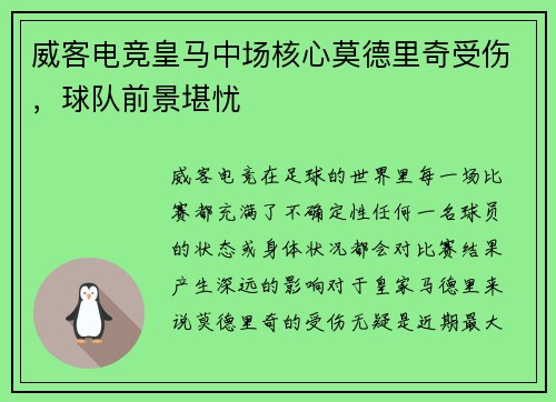 威客电竞皇马中场核心莫德里奇受伤，球队前景堪忧
