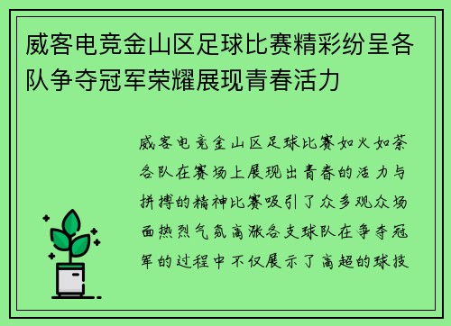 威客电竞金山区足球比赛精彩纷呈各队争夺冠军荣耀展现青春活力