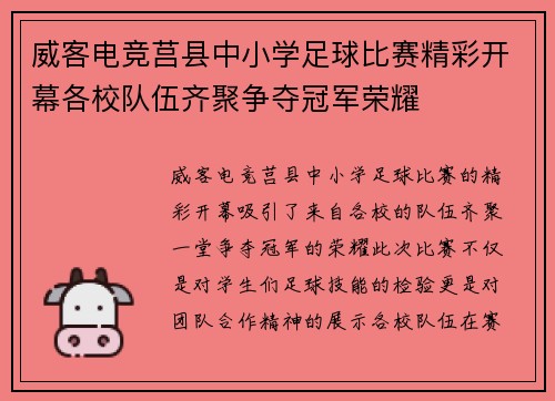 威客电竞莒县中小学足球比赛精彩开幕各校队伍齐聚争夺冠军荣耀