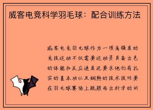 威客电竞科学羽毛球：配合训练方法