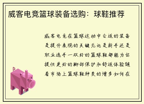 威客电竞篮球装备选购：球鞋推荐