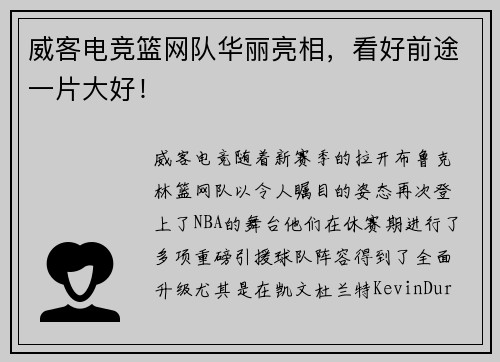 威客电竞篮网队华丽亮相，看好前途一片大好！