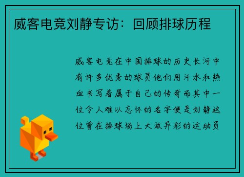 威客电竞刘静专访：回顾排球历程