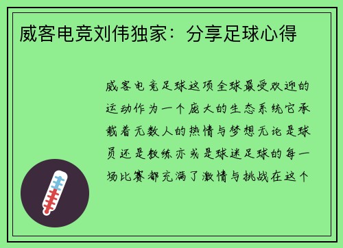 威客电竞刘伟独家：分享足球心得
