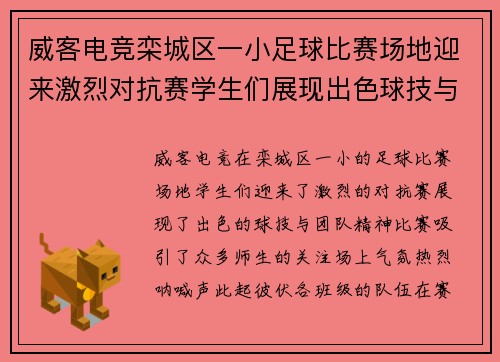 威客电竞栾城区一小足球比赛场地迎来激烈对抗赛学生们展现出色球技与团队精神