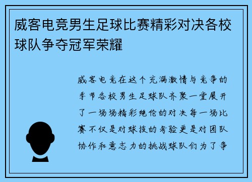 威客电竞男生足球比赛精彩对决各校球队争夺冠军荣耀