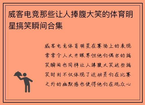 威客电竞那些让人捧腹大笑的体育明星搞笑瞬间合集