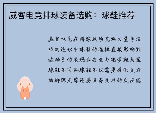 威客电竞排球装备选购：球鞋推荐