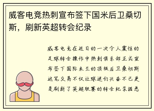 威客电竞热刺宣布签下国米后卫桑切斯，刷新英超转会纪录
