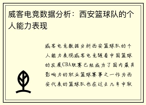 威客电竞数据分析：西安篮球队的个人能力表现