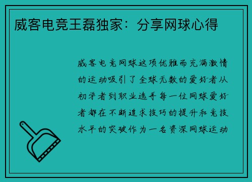 威客电竞王磊独家：分享网球心得