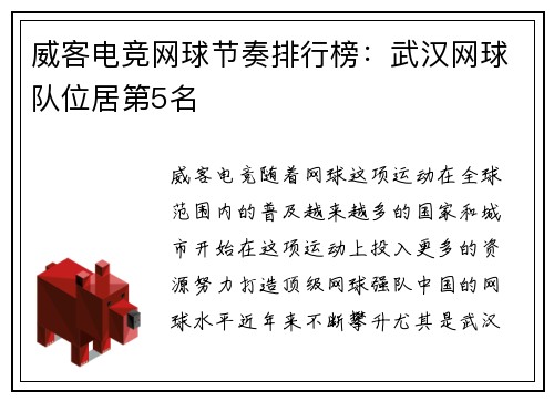 威客电竞网球节奏排行榜：武汉网球队位居第5名