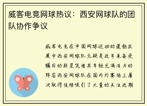 威客电竞网球热议：西安网球队的团队协作争议