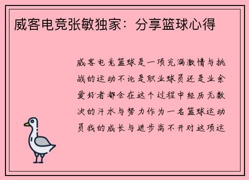 威客电竞张敏独家：分享篮球心得