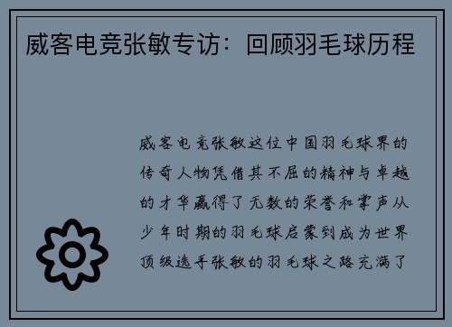 威客电竞张敏专访：回顾羽毛球历程