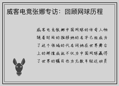 威客电竞张娜专访：回顾网球历程