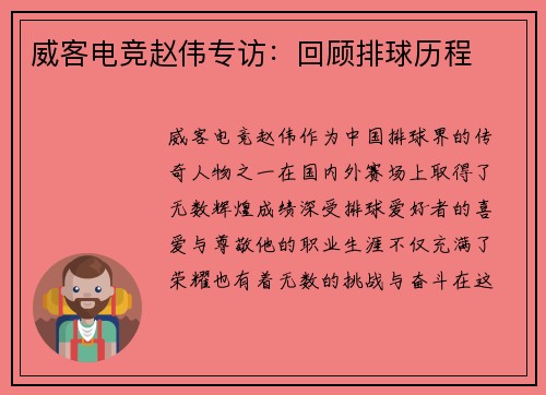 威客电竞赵伟专访：回顾排球历程