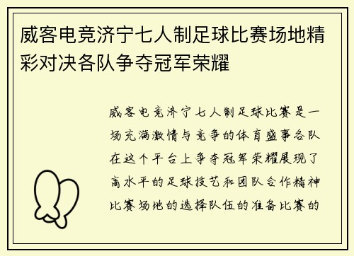 威客电竞济宁七人制足球比赛场地精彩对决各队争夺冠军荣耀