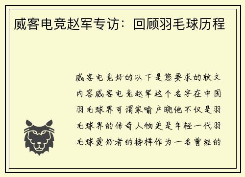 威客电竞赵军专访：回顾羽毛球历程