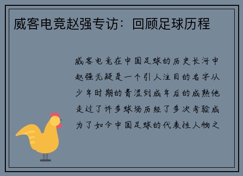 威客电竞赵强专访：回顾足球历程